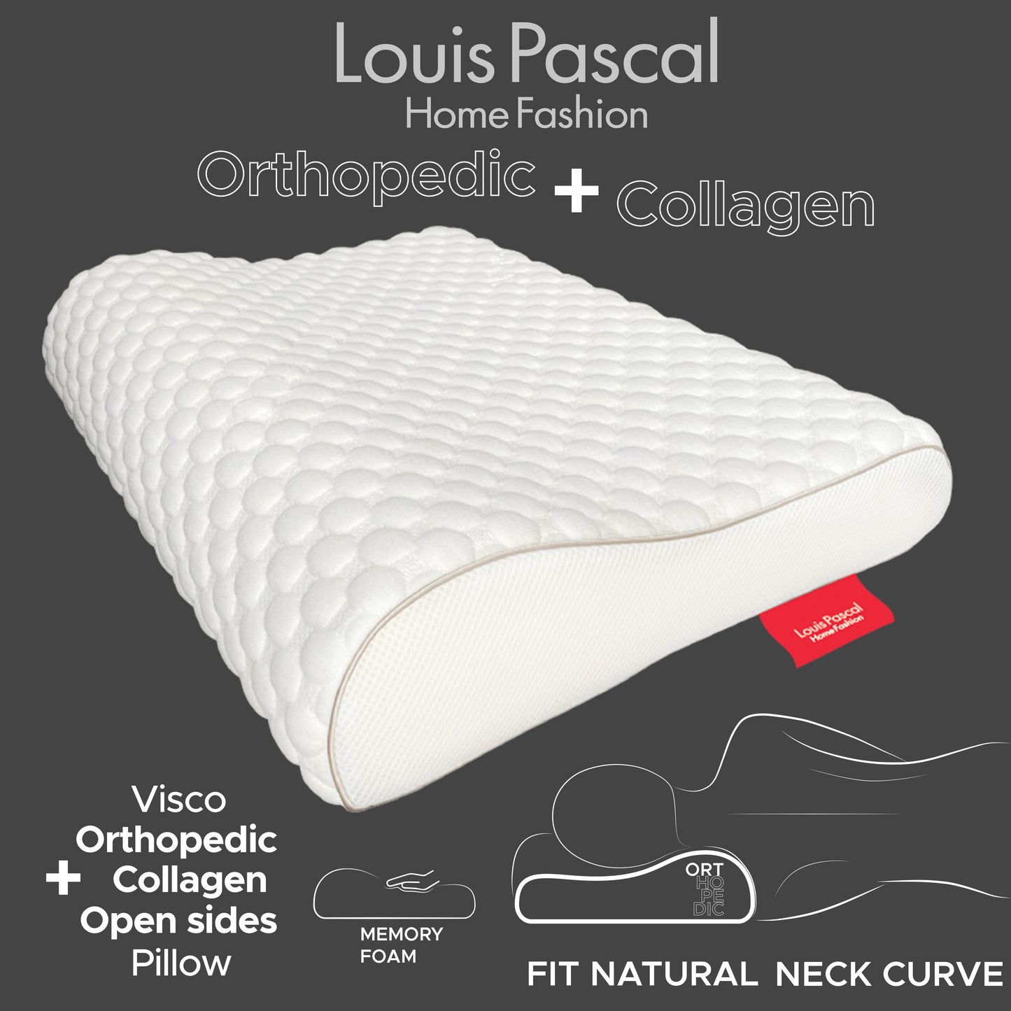Almohada ortopédica + Superficie de colágeno de lujo - Espuma viscoelástica elástica - Superficie de lujo - Tamaño 40 x 60 CM (altura lado inferior 6 CM) (altura lado superior 10 CM) - Código de barras 4860122510537