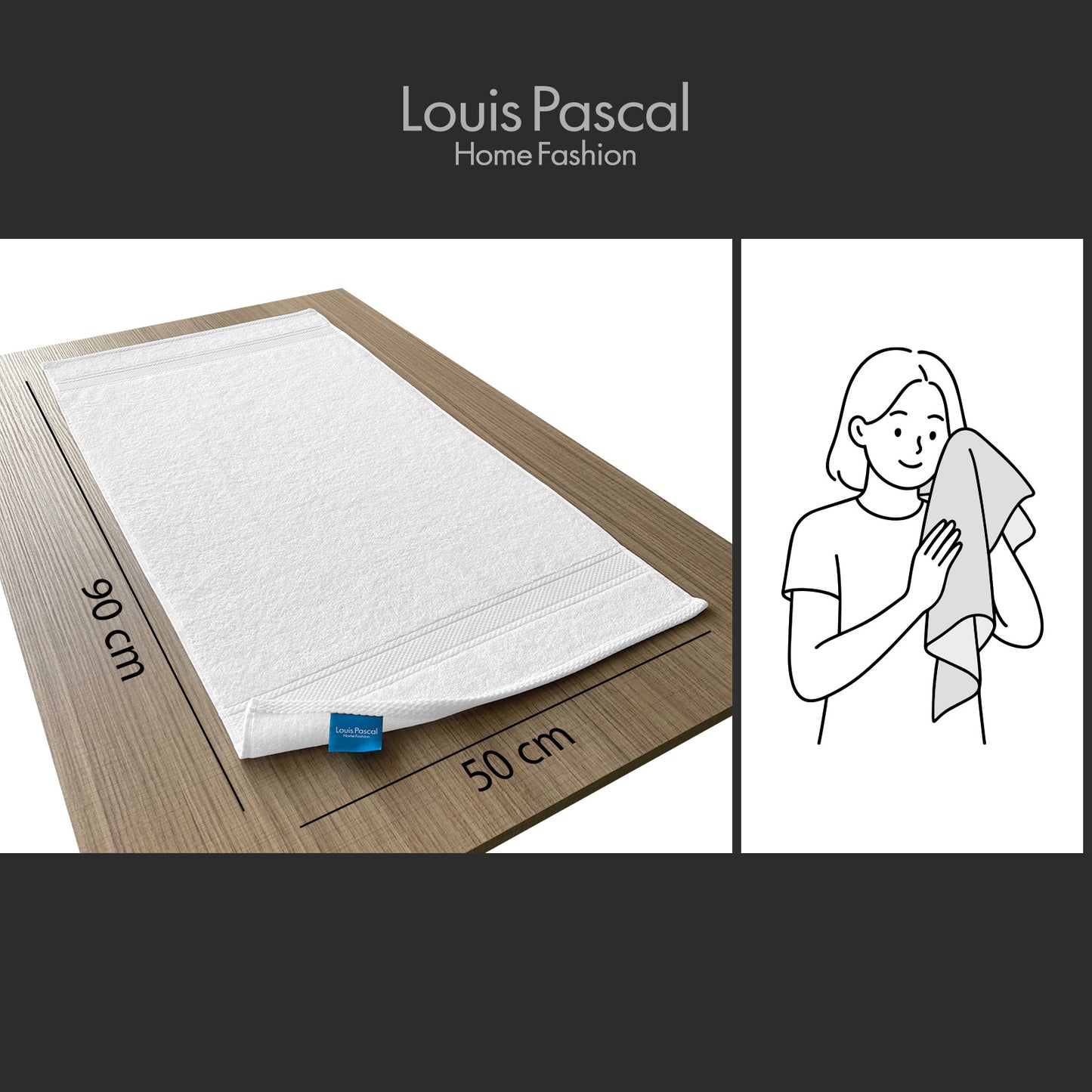 Face towel 100% cotton - Double stitching - 500 GSM - Size 50x90 CM - Barcode 4860122510407