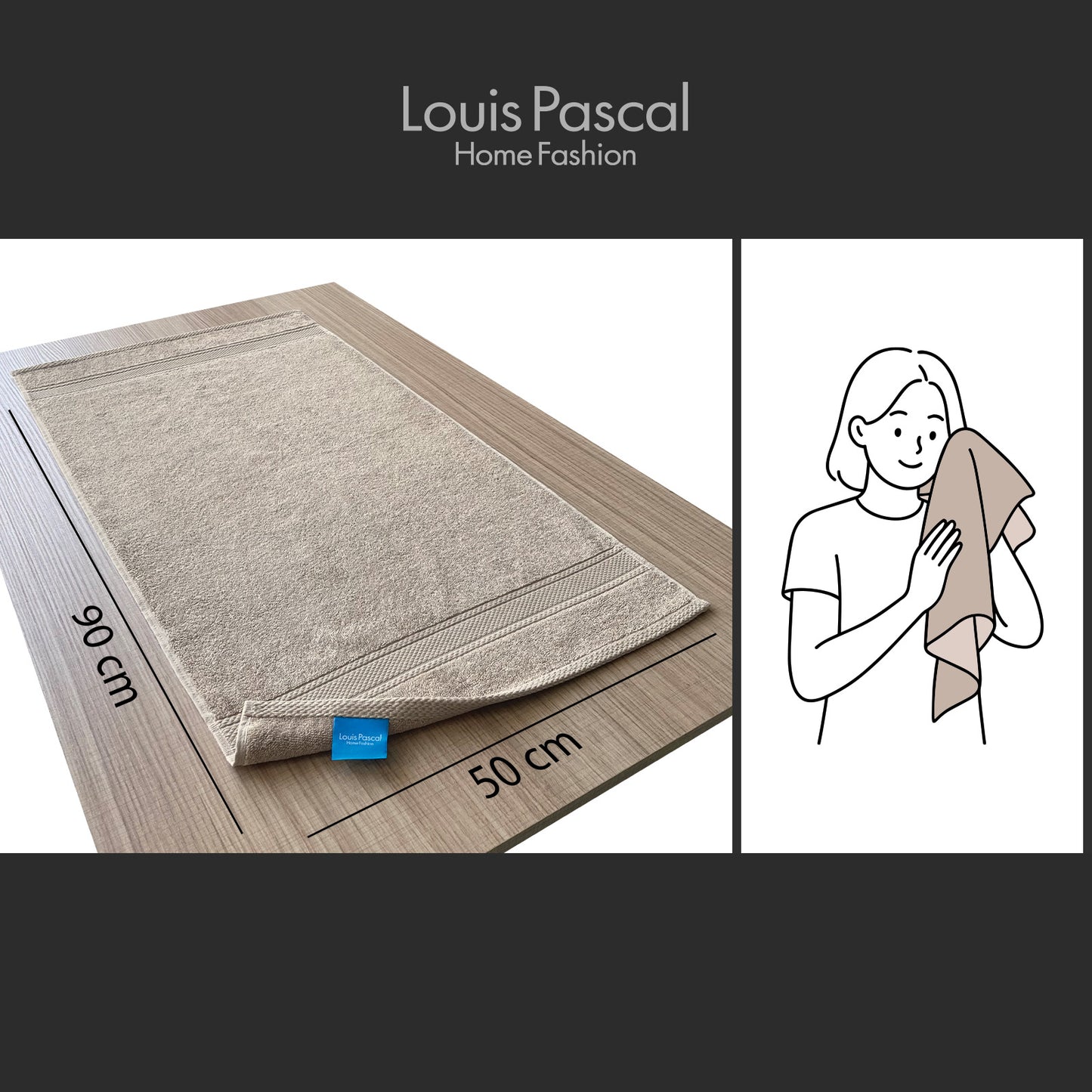 Face towel 100% cotton - Double stitching - 500 GSM - Size 50x90 CM - Barcode 4860122510407