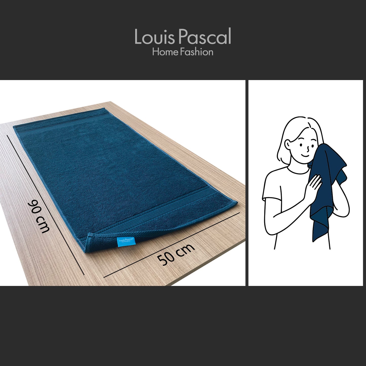 Face towel 100% cotton - Double stitching - 500 GSM - Size 50x90 CM - Barcode 4860122510407