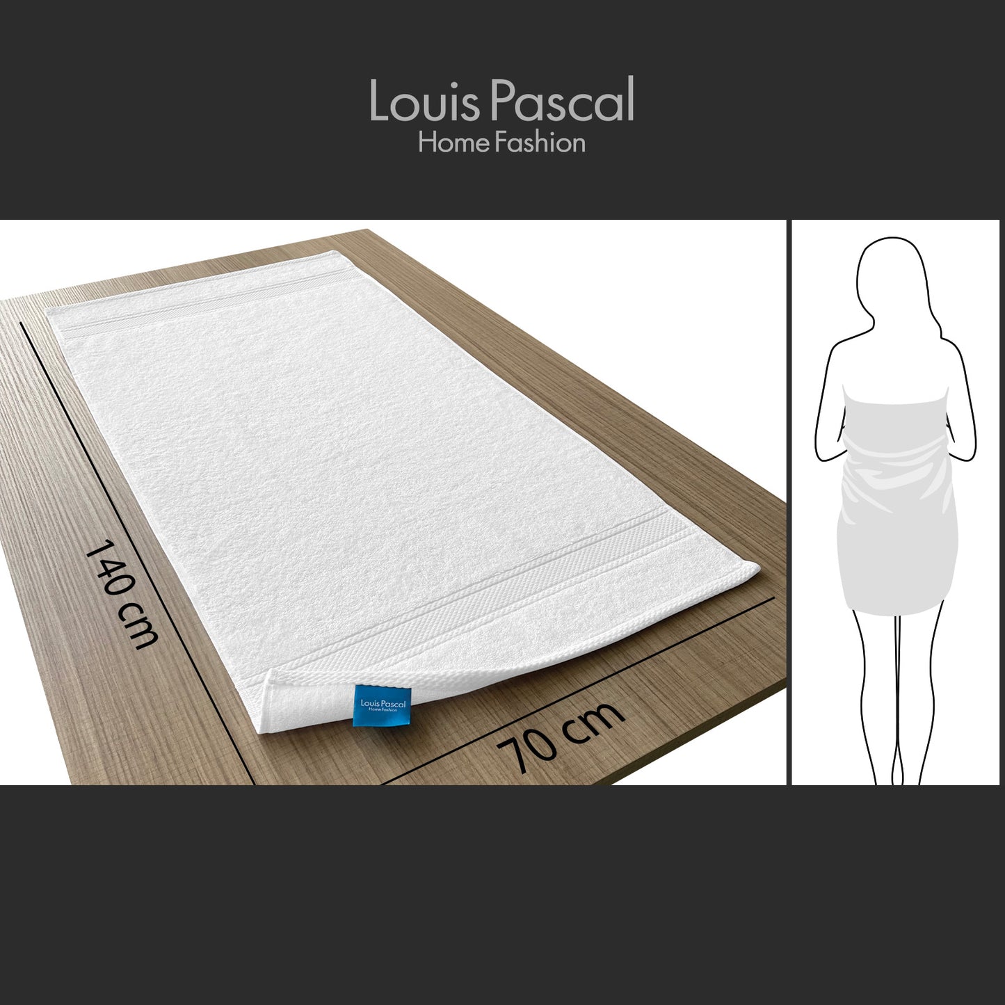 Body towel 100% cotton - Double stitching - 500 GSM - Size 70x140 CM - Barcode 4860122510414