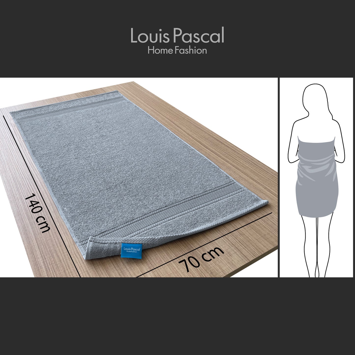 Body towel 100% cotton - Double stitching - 500 GSM - Size 70x140 CM - Barcode 4860122510414