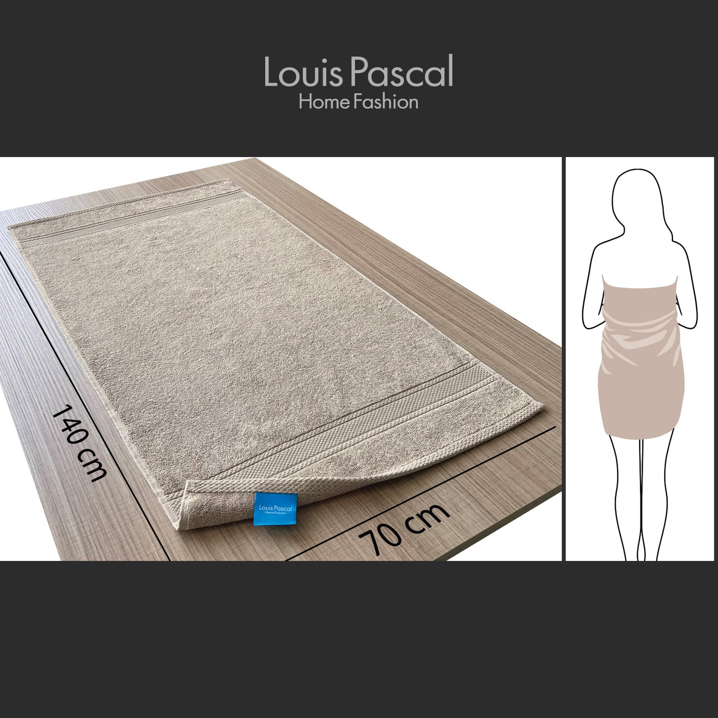 Body towel 100% cotton - Double stitching - 500 GSM - Size 70x140 CM - Barcode 4860122510414