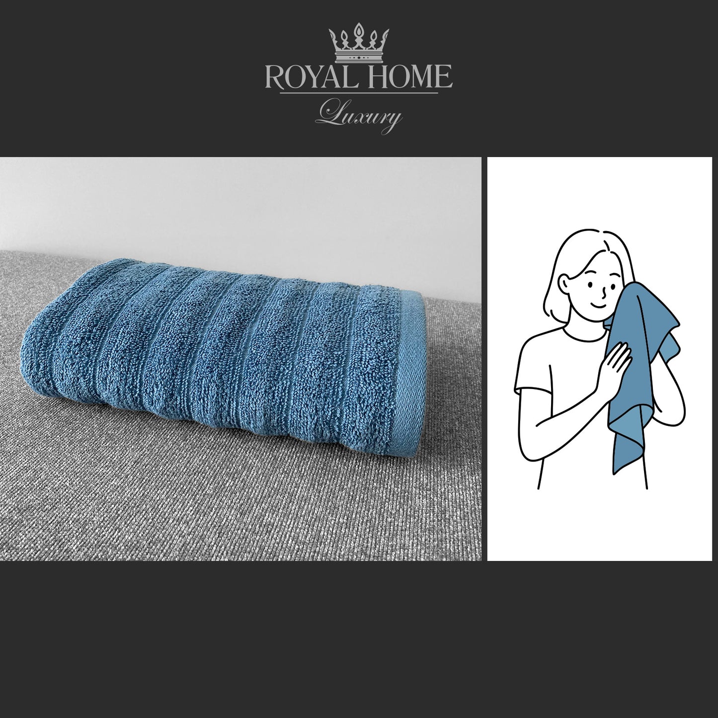 Face towel 100% cotton - Double stitching - 450 GSM - Waves design - Size 50x90 CM - Barcode 4860122510308