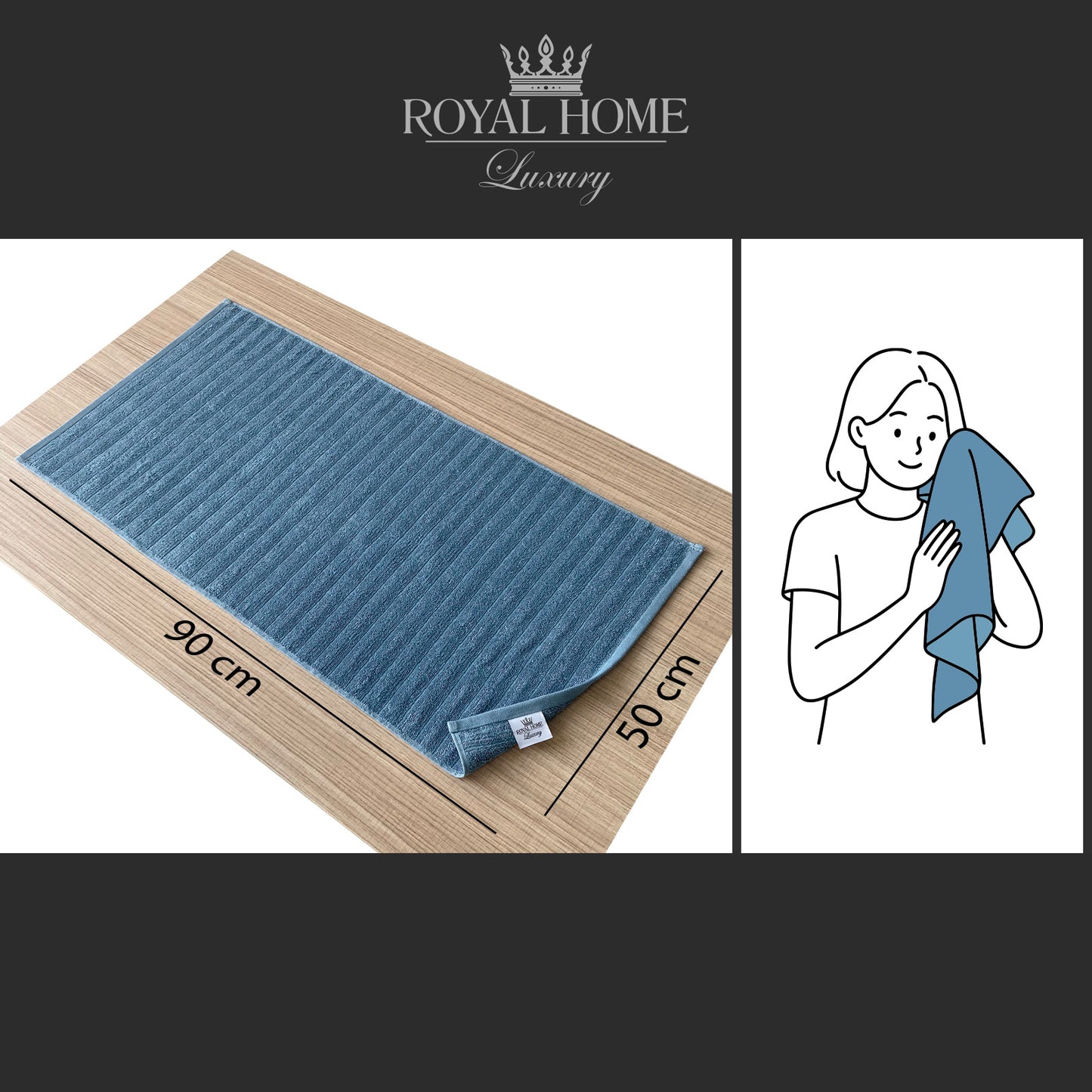Face towel 100% cotton - Double stitching - 450 GSM - Waves design - Size 50x90 CM - Barcode 4860122510308