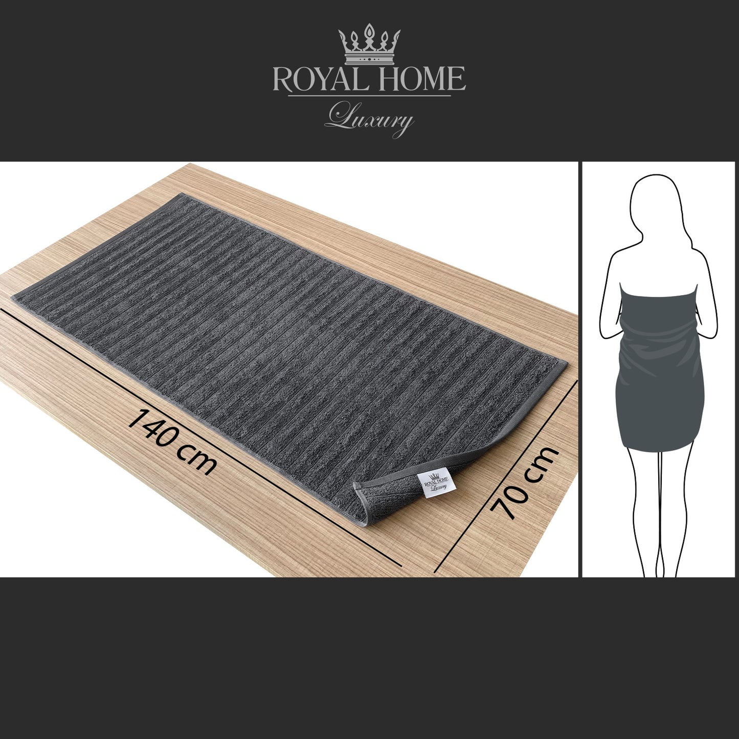 Body towel 100% cotton - Double stitching - 450 GSM - Waves design - Size 70x140 CM - Barcode 4860122510315