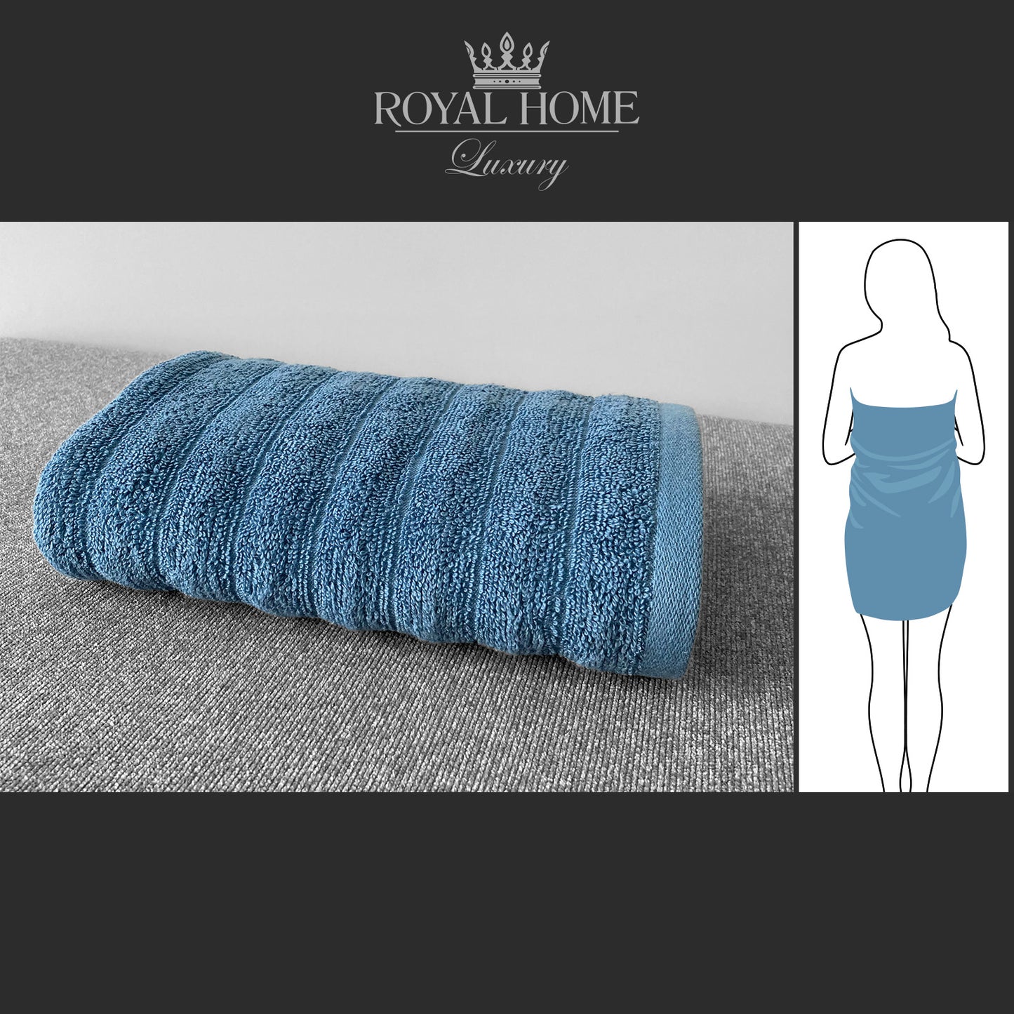 Body towel 100% cotton - Double stitching - 450 GSM - Waves design - Size 70x140 CM - Barcode 4860122510315