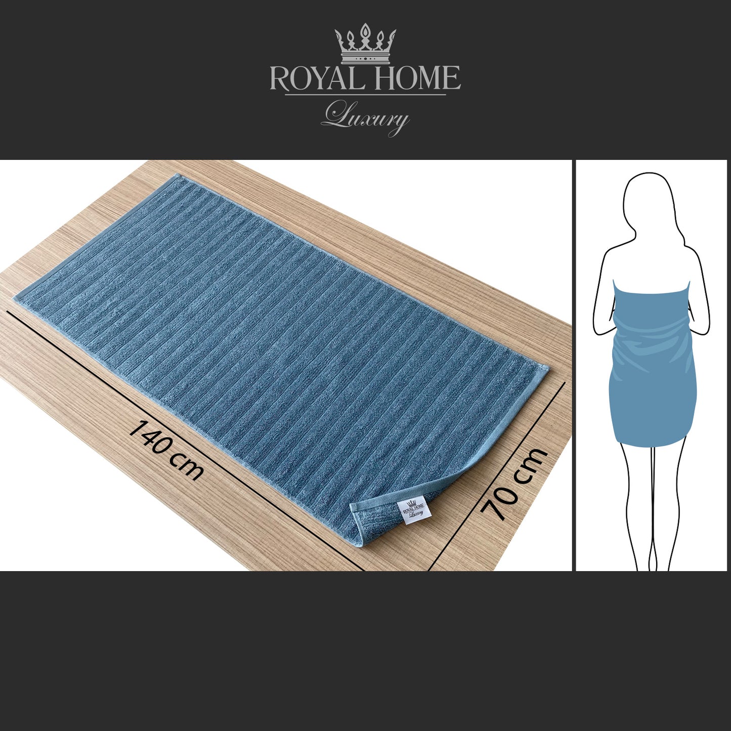 Body towel 100% cotton - Double stitching - 450 GSM - Waves design - Size 70x140 CM - Barcode 4860122510315