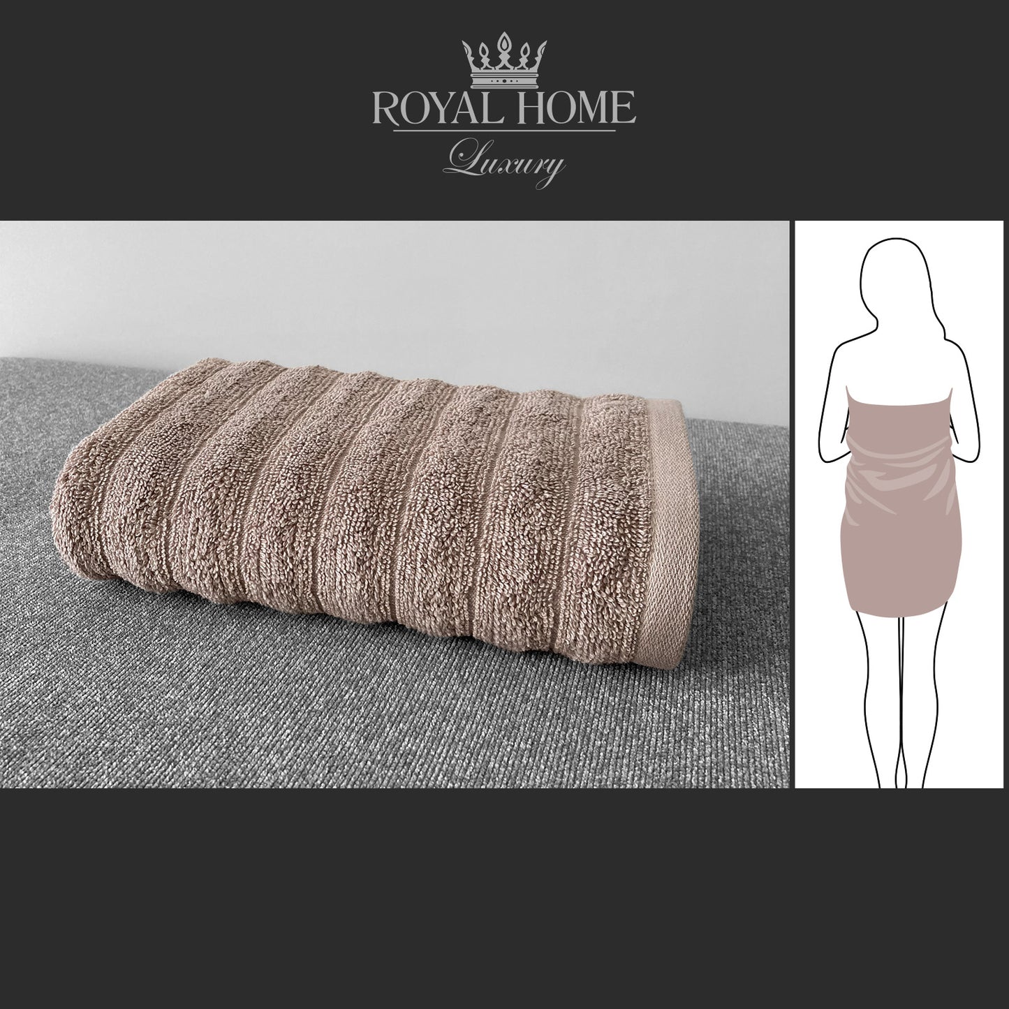 Body towel 100% cotton - Double stitching - 450 GSM - Waves design - Size 70x140 CM - Barcode 4860122510315