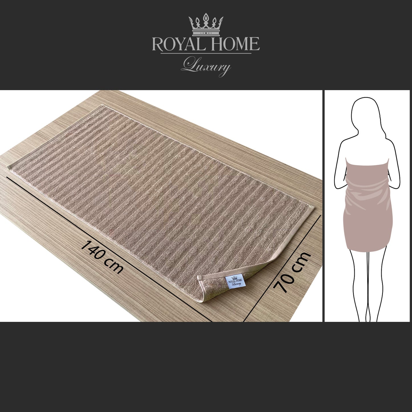 Body towel 100% cotton - Double stitching - 450 GSM - Waves design - Size 70x140 CM - Barcode 4860122510315