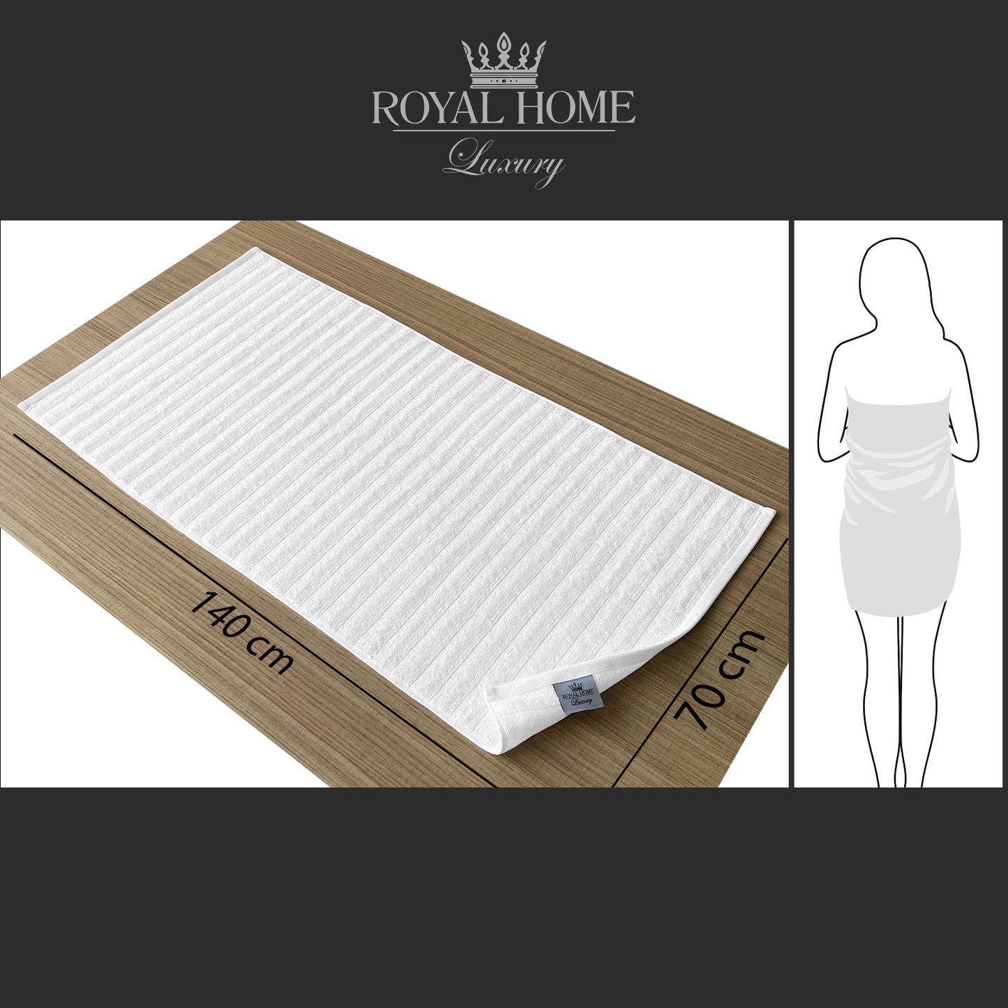 Body towel 100% cotton - Double stitching - 450 GSM - Waves design - Size 70x140 CM - Barcode 4860122510315