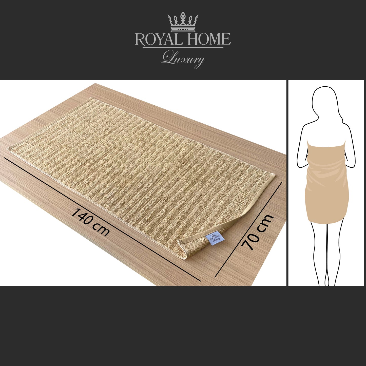 Body towel 100% cotton - Double stitching - 450 GSM - Waves design - Size 70x140 CM - Barcode 4860122510315