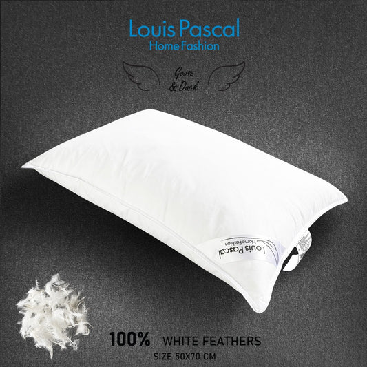Almohada de plumas naturales (alta calidad) - Superficie 100% algodón (anti-plumas) - Relleno 15% plumón de ganso blanco - 85% plumas de pato blancas - Tamaño 50x70 CM - Código de barras 4860122510162